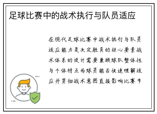 足球比赛中的战术执行与队员适应