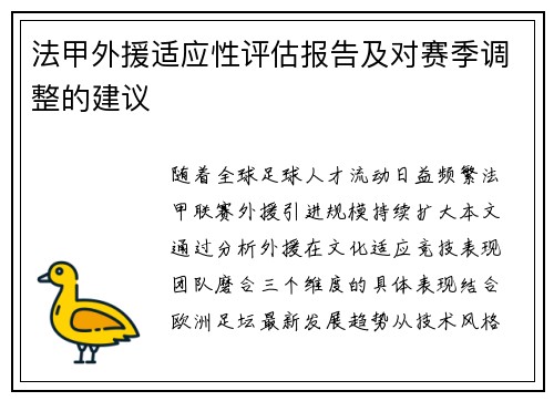 法甲外援适应性评估报告及对赛季调整的建议